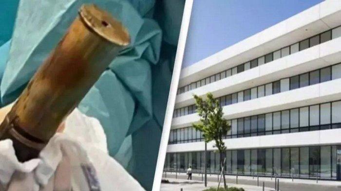 Foto proyektil artileri yang tertancap di rektum seorang kakek di Prancis. (Twitter/@acommonlawyer / Hôspital Sainte Musse)
