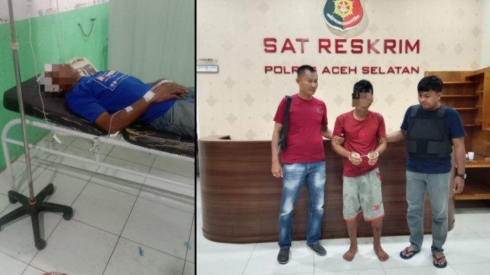 Salah satu korban saat di mendapatkan perawatan medis di Puskesmas Kluet Utara, Kecamatan Kluet Utara, Kabupaten Aceh Selatan, Rabu (5/7/2023) dan pelaku pembacokan berinisial MB (27) saat di amankan di Mapolres Aceh Selatan, Tapaktuan.