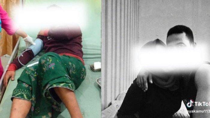 SM terbaring kesakitan (kiri), Ciuman SM dan istri KS di akun TikTok. (TribunJatim-Timur.com)