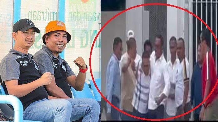 Sejumlah orang mengeroyok wakil presiden Persiraja  Iswahyudi alias Yudi Cot Ara di Stadion Madya jelang laga melawan Malut United, Jumat 8 Maret 2024-Instagram bolaaceh-