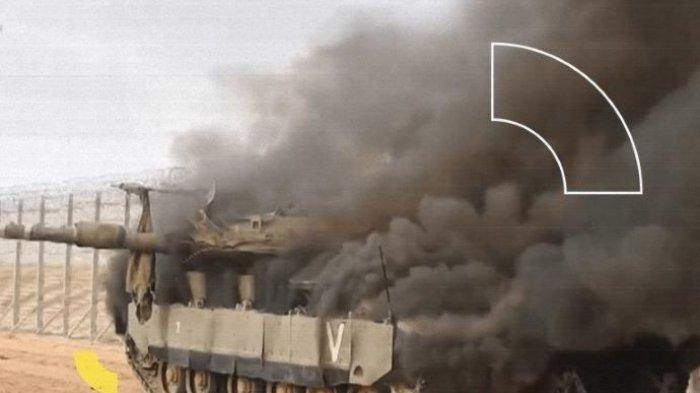 Tank Merkava tentara Israel (IDF) hangus terbakar.