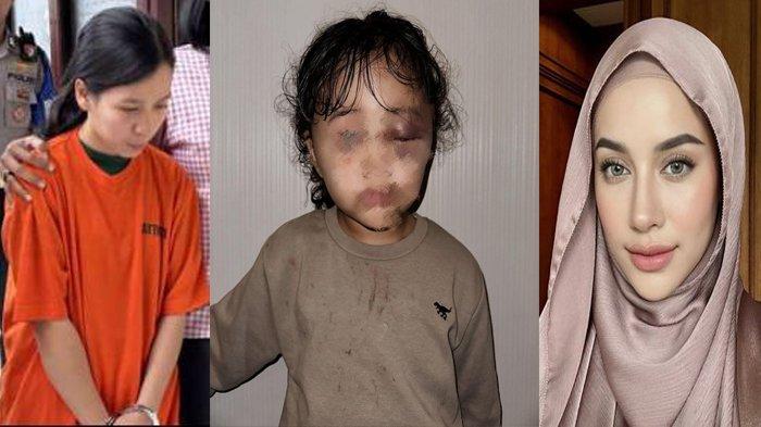 Tersangka penganiaya anak selebgram Emy Aghnia Punjabi, IPS (berbaju oranye), saat dibawa petugas usai konferensi pers di Mapolresta Malang Kota, Jawa Timur, Sabtu (30/3/2024).