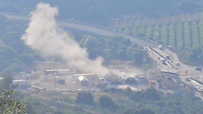 Cuplikan video yang dirilis oleh media Hizbullah memperlihatkan drone Hizbullah menghantam situs militer Israel di kota Hurfish, Israel utara (wilayah Palestina yang diduduki) pada Rabu (5/6/2024).