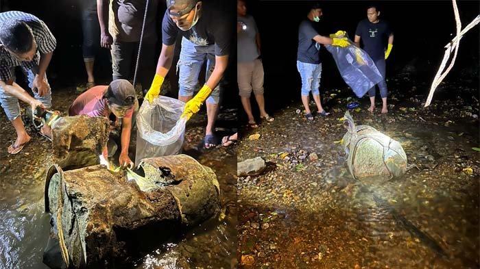 Warga Desa Reukih Dayah, Kecamatan Indrapuri, Aceh Besar dihebohkan dengan temuan kerangka manusia yang dicor di dalam drum Sungai Jurong Iboh, Minggu (1/10/2023) menjelang magrib