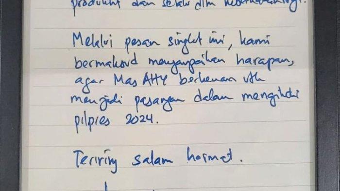 Surat Anies Baswedan kepada Agus Harimurti Yudhoyono (AHY) terkait Pilpres 2024.