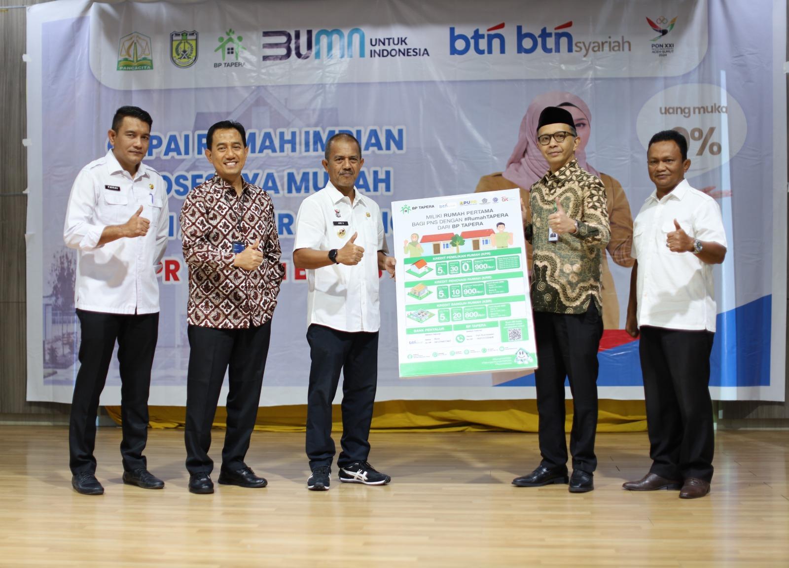 BTN Syariah menggandeng BP Tapera melakukan sosialisasi mengenai pembiayaan perumahan subsidi kepada seluruh PNS yang berada di wilayah kerja Pemerintah Provinsi Aceh, Banda Aceh, Bireuen, Lhokseumawe, Aceh Utara, dan Meulaboh. Rabu (28/08/24).