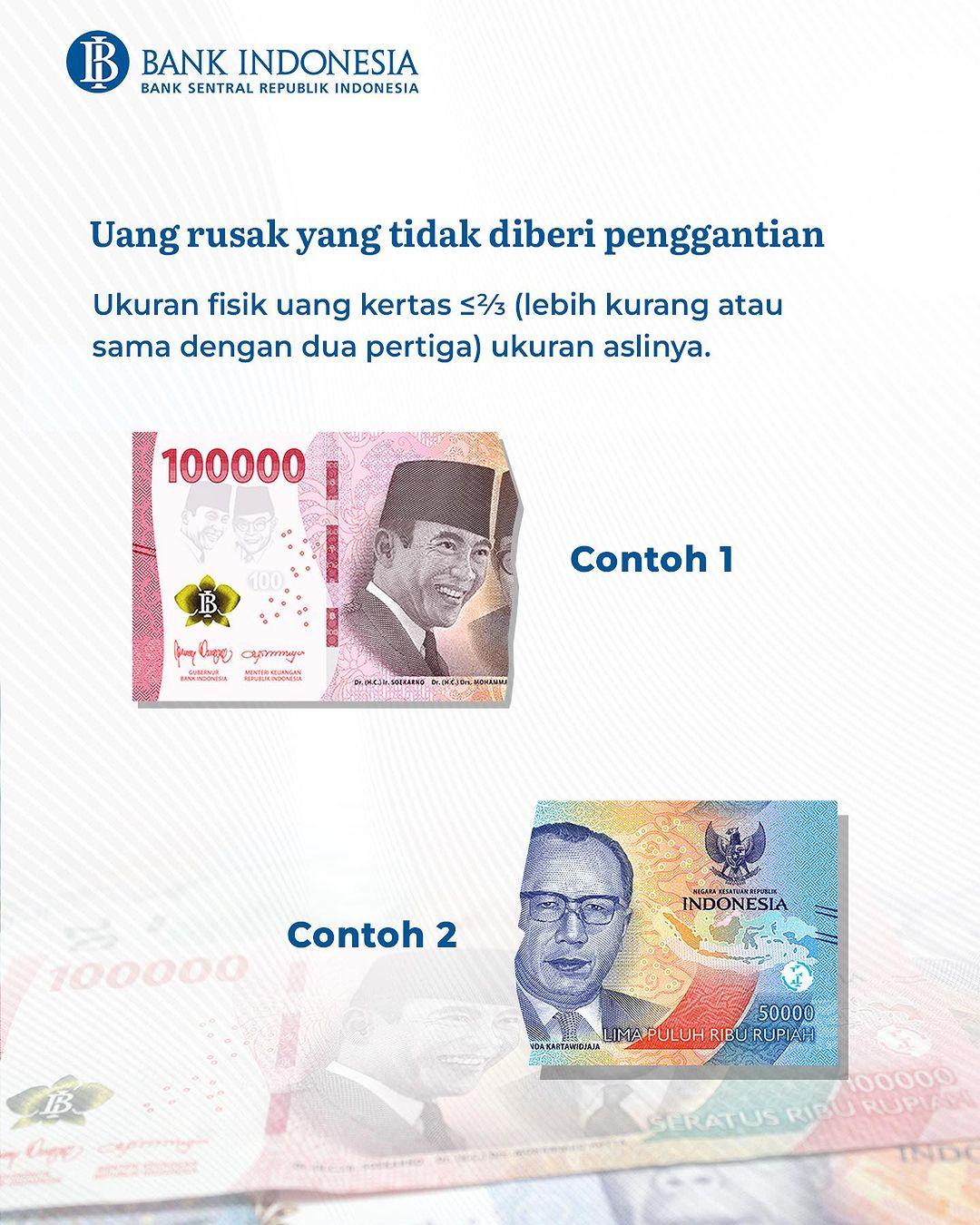 Contoh Uang rusak yang tidak diberi penggantian.