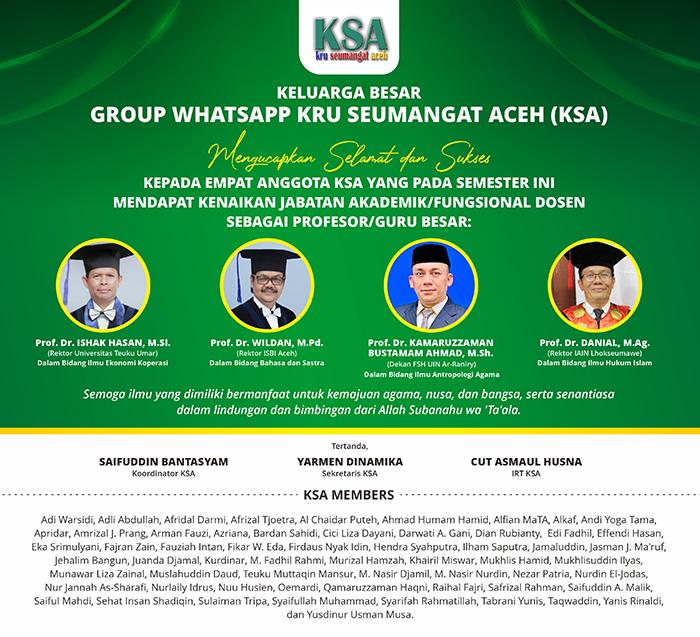 Kru Seumangat Aceh Mengucapkan Selamat untuk Para Guru Besar