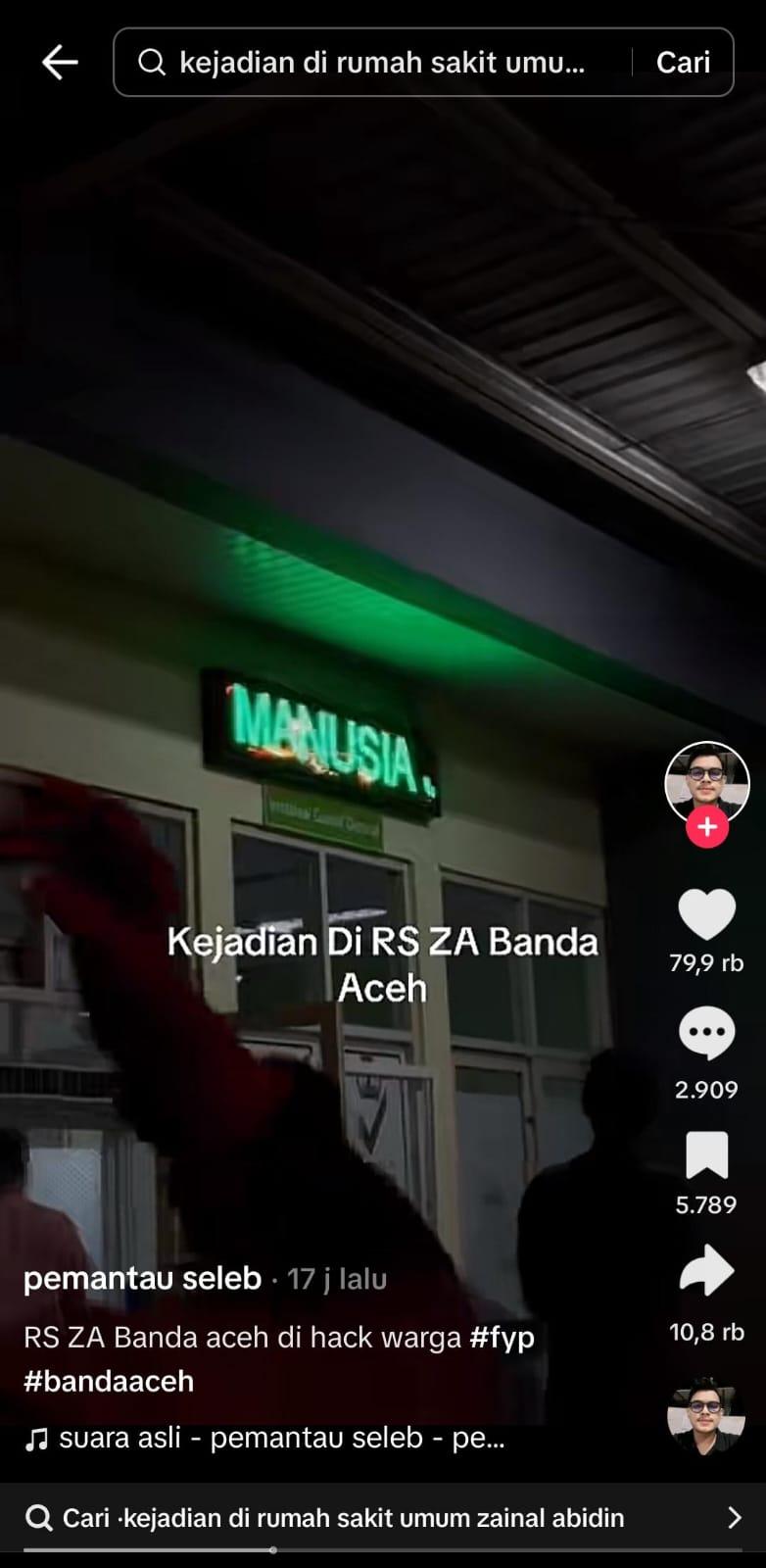 Tangkapan layar dari TikTok Running Text IGD RSUDZA Banda Aceh di hack