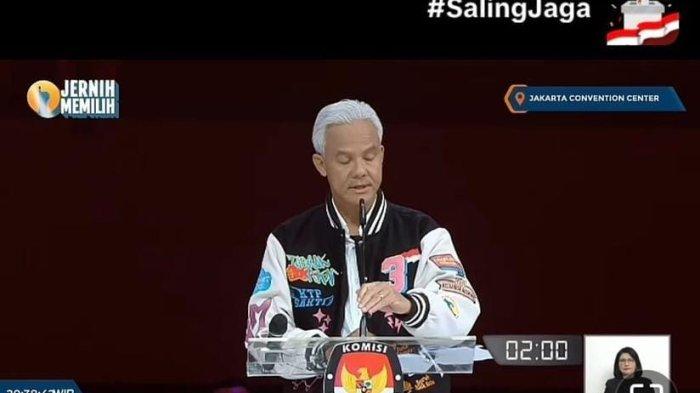 DEBAT PILPRES: Capres nomor urut 3, Ganjar Pranowo dalam debat kelima pemilihan presiden (Pilpres) di Jakarta Convention Center (JCC) Senayan, Jakarta, Minggu (4/2/2024).
