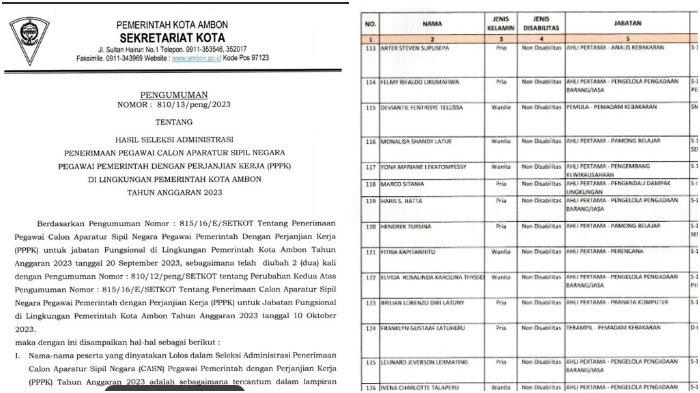 CEK Nama Kamu! Ini Link PDF Pelamar yang Lolos Berkas di Pemerintah Kabupaten Ambon