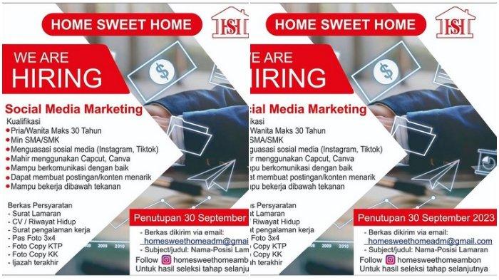 Home Sweet Home We Are Hiring Sosial Media Marketing