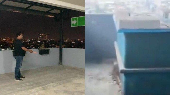 Kolase saat polisi melakukan olah TKP (kiri) di lokasi dugaan temuan dua mayat di lantai 9 kampus UNPRI, Senin (11/12/2023) dan kotak biru yang diduga untuk menyimpan tumpukan mayat. Kini pihak kepolisian menguak faktanya.