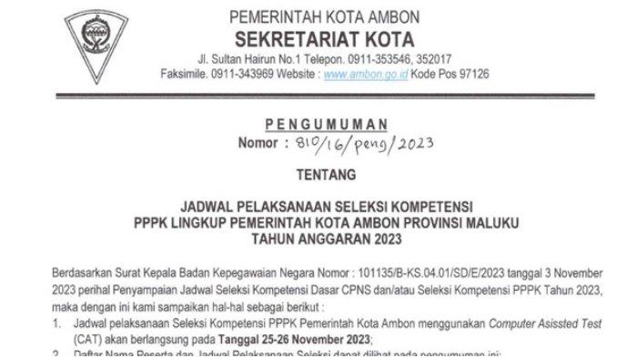 LENGKAP! Daftar Nama dan Jadwal Seleksi PPPK 2023 di Pemerintah Kota Ambon