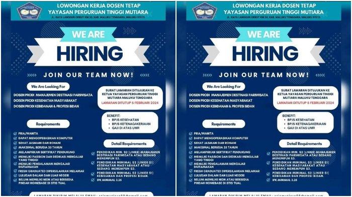 Lowongan Kerja Dosen Tetap Yayasan Perguruan Tinggi Mutiara