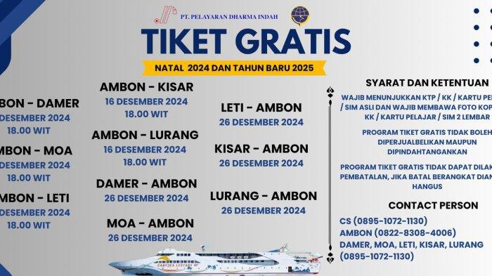 Tiket mudik gratis Nataru dari Ambon dengan berbagai tujuan di Maluku Barat Daya (MBD).
