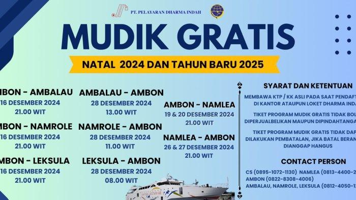 Tiket mudik gratis Nataru dari Ambon dengan menuju Pulau Buru.