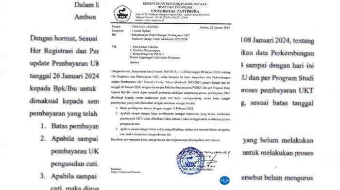 surat edaran rektor Unpatti Ambon Nomor 700/UN13.I/AD/2024 terkait UKT.