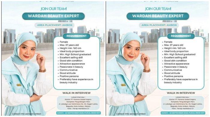 Walk In Interview Wardah Beauty Expert pada Jumat 22 September 2023 Pukul 09.00 WIT, Penempatan di Ambon