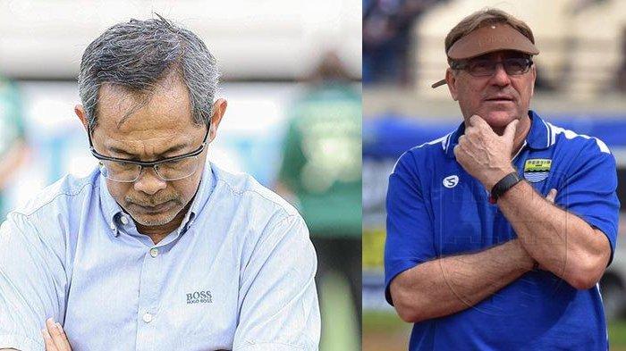 KOLASE - Pelatih Persebaya Surabaya, Aji Santoso (kiri) dan Mantan Pelatih Persib Bandung, Robert Alberts (kanan). Nama eks pelatih Persib itu dirumorkan bakal menjadi pelatih Persebaya Surbaya apabila performa Aji Santoso bersama skuad Baju Ijo menelan kekalahan selama tiga laga mendatang.