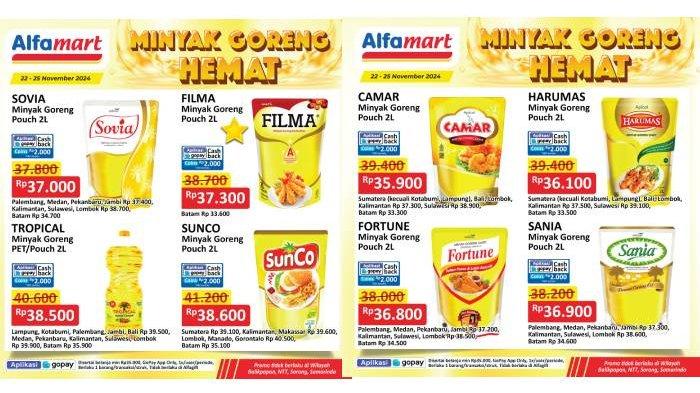 Promo minyak goreng hemat di Alfamart berlangsung hingga 25 November 2024.