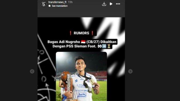 Bagas Adi kini dikaitkan dengan potensinya merapat ke PSS Sleman. Instagram @transfernews_ft