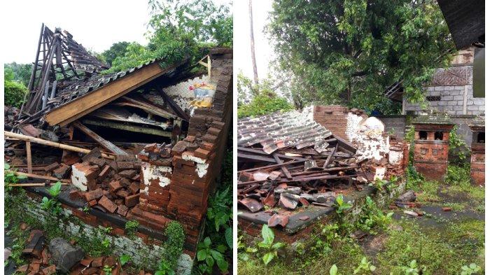 Bangunan Bale Piasan di Pura Dadia Arya Dauh di Banjar Gerombong, Desa Sulang, Klungkung, Bali yang rata dengan tanah, Jumat 7 Juli 2023.
