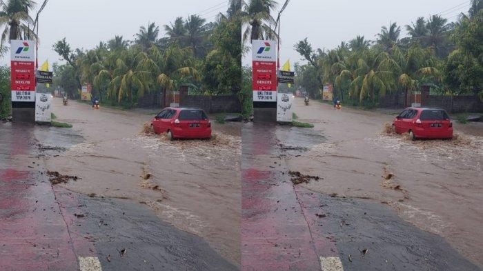 Banjir merendam Jalan Raya Banjar Dinas Kayuputih, Desa Sanggalangit, Sabtu 27 Januari 2024 - Buleleng Masuk Puncak Musim Hujan, Banjir Rendam Jalan Raya Desa Sanggalangit