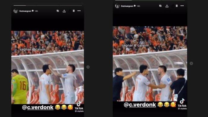 Cuplikan detik-detik Ragnar Oratmangoen mesra dengan Calvin Verdonk langsung auto kena geplak Shin Tae-yong.