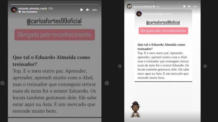 Tampilan tangkap layar unggahan Eduardo Almeida (kiri) dan Carlos Fortes (kanan).