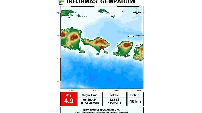 Gempa bumi yang mengguncang Bali dengan kekuatan 4,9 Magnitudo pada, Sabtu 7 September 2024.