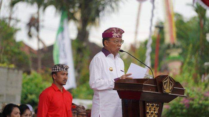 Gubernur Bali, Wayan Koster saat memberikan sambutan di peringatan HUT ke-821 Kota Bangli