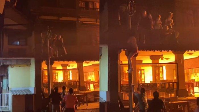 Kebakaran Hotel Di Padangbai Bali, Wisatawan Selamatkan Diri Dengan Meluncur Dari Tiang Listrik