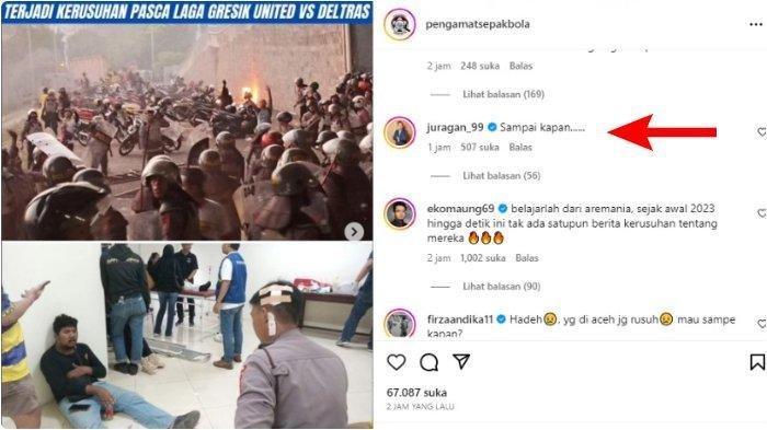 Kerusuhan yang menyeret tembakan gas air mata ke suporter terjadi kembali. Kali ini dalam pertandingan Liga 2 2023/2024 matchday ke-9 antara Gresik United vs Deltras Sidoarjo di Stadion Gelora Joko Samudro pada Minggu (19/11/2023) sore WIB. Tangkap layar Instagram Pengamat Sepak Bola
