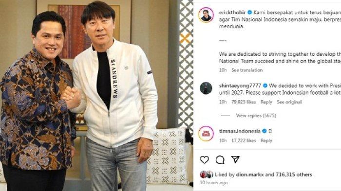 Ketum PSSI Erick Thohir (kiri) dan pelatih Shin Tae-yong.