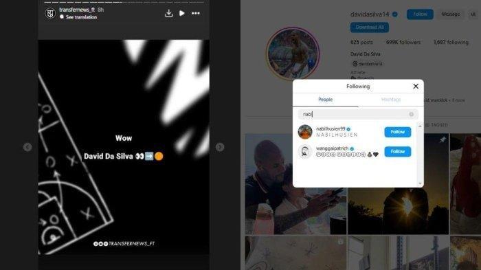 Kode klub yang santer dekati David da Silva (kiri) dan DDS kepergok saling follow dengan bos Borneo FC, Nabil Husein (kanan). Instagram @transfernews_ft @daviddasilva14