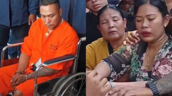 KOLASE FOTO - Pelaku penusukan Kadek Parwata setelah diamankan tim gabungan Polresta Denpasar dan Polda Bali. Istri Kadek Parwata mengikuti upacara penguburan suaminya di Karangasem, Bali.