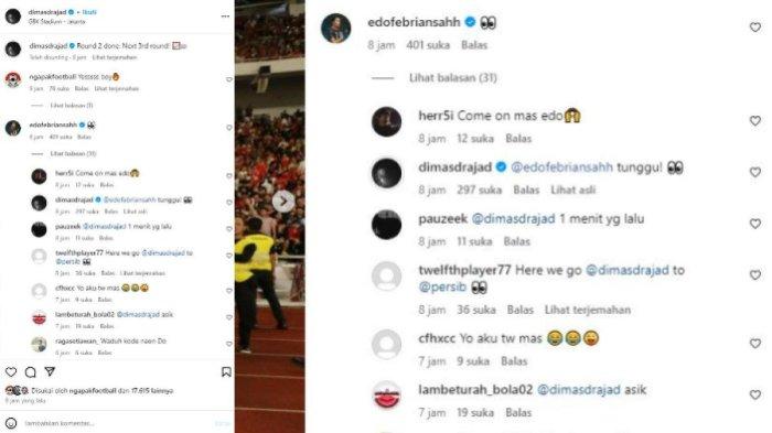 Komentar bek Persib Bandung, Edo Febriansah di unggahan akun Instagram striker Timnas Indonesia, Dimas Drajad, Selasa (11/6/2024). (Instagram/@dimasdrajad)