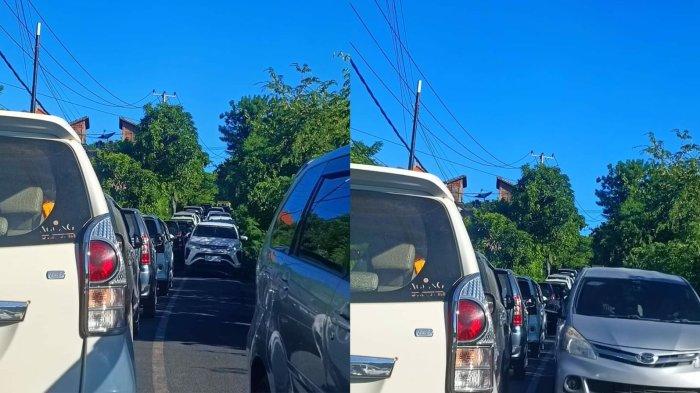 Kolase Tribun Bali - Kondisi kemacetan akibat kondisi infrastruktur di Nusa Penida, Senin (13/5/2024).