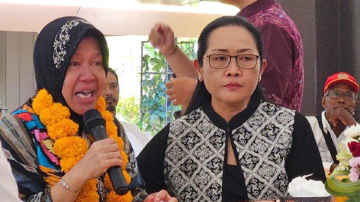 Tangis Mensos Tri Rismaharini pecah saat mengantarkan delapan orang difabel yang diterima bekerja di Krisna Oleh-oleh Blangsinga, Blahbatuh, Gianyar, Bali, Selasa 26 Maret 2024.
