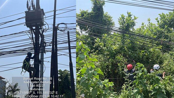 PLN Icon Plus SBU Regional Bali dan Nusa Tenggara melakukan penatan instalasi jaringan kabel fiber optik dalam upaya meningkatkan kualitas layanan kepada pelanggan di Kabupaten Badung Khususnya pada Wilayah Destinasi Objek Wisata Badung di Jalan Protokol Sunset Road Kuta, Badung - Bali pada Jumat (27/10).