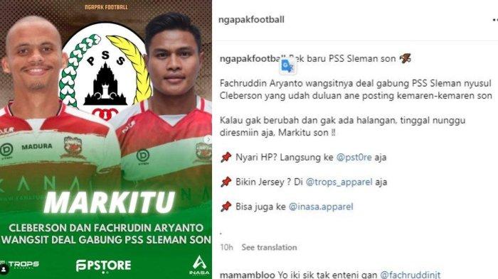 RUMOR - PSS Sleman mendapatkan dua pemain belakang Madura United, yakni Fachruddin Aryanto dan Cleberson Martins jelang Liga 1 2024. Baik Fachruddin Aryanto maupun Cleberson Martins sempat masuk radar Persebaya Surabaya sebelum condong ke PSS Sleman. Instagram/@ngapakfootball