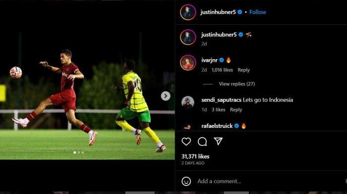 Postingan Instagram terbaru Justin Hubner yang memberikan gambar Garuda pada captionnya.