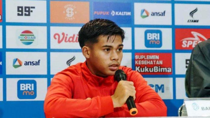 Rahmat Arjuna pemain muda Bali United dalam sesi konferensi pers usai laga melawan Borneo FC di pekan ke-32 Liga 1 2022/2023, Senin 3 April 2023.