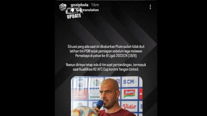 Rumor Wiljan Pluim sudah tak ikut latihan PSM Makassar sejak pekan kedelapan Liga 1 2023 lalu.