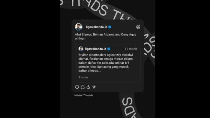 Rumor cuci gudang Persebaya Surabaya jelang putaran kedua Liga 1 2023. Instagram story @ligawakanda.id