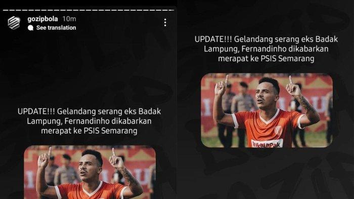 Rumor diliriknya sosok Fernandinho oleh PSIS Semarang jelang bursa transfer musim 2024/2025. Instagram story @gozipbola