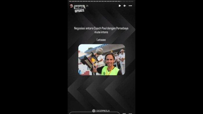 Rumor semakin intensnya negosiasi antara Persebaya Surabaya dengan sosok Paul Munster yang digadang-gadang bakal menggantikan peran Aji Santoso di Bajul Ijo. Instagram story @gozipbola