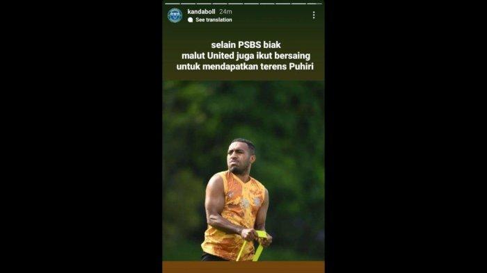 Rumor sosok winger Borneo FC, Terens Puhiri tengah dilirik oleh dua tim promosi Liga 1 2024, yakni PSBS Biak dan Malut United. Instagram story @kandaboll