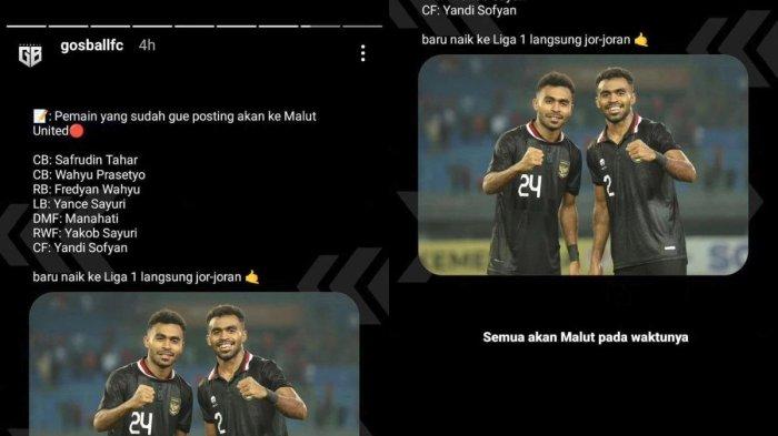 Rumor tujuh pemain yang kans merapat ke Malut United di musim 2024/2025 mendatang. Instagram story @gosballfc